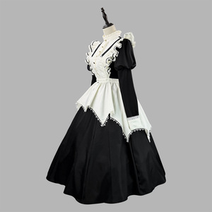 Dark-themed Puff-Sleeve Lolita Dress Black Polyester Maid Cosplay Costume Spring 2026 Solid Color Long Sleeve Full Skirt - Product Image 3