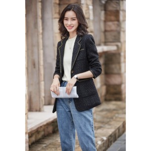 MIER XW365 Giacca Casual Antirughe in Poliestere Design a Blocchi Cuciture Dorate <span class=keywords><strong>Blazer</strong></span> Elegante da Donna a Maniche Lunghe con Bottoni - Product Image 6