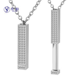 Collar telescópico de acero inoxidable estilo Matryoshka con colgante de barra grabado DIY con diamantes completos para Dropshipping Shopify POD - Product Image 5