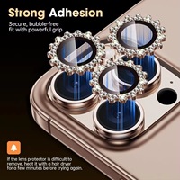 Protecteur d'objectif de caméra diamant brillant pour IPhone13 14 15 16 17 Pro Max métal individuel avec film d'objectif de caméra en verre trempé