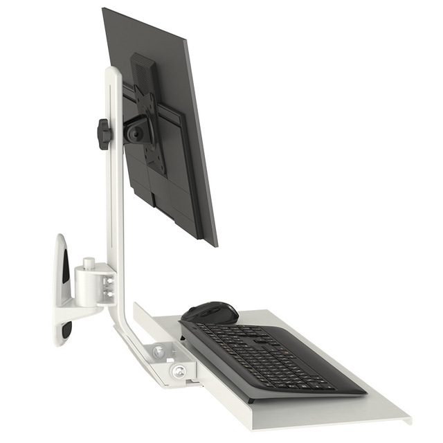 Peacemounts Wall-Mount Full Motion Aluminum Alloy Workstation Monitor Mount 25-27 Inch Keyboard Tray Sit-Stand Ready 360 VESA
