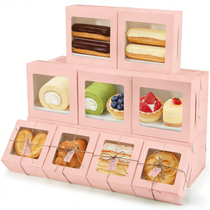 Scatole per Dessert con Finestra <span class=keywords><strong>Rosa</strong></span> all'Ingrosso, Confezioni Multiformato per <span class=keywords><strong>Pasticceria</strong></span>, Scatole Regalo per Eclairs, Torte e Dolci per Caffetterie e Pasticcerie - Product Image 1