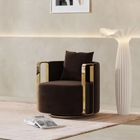 Fauteuil de salon de luxe italien en acier inoxydable, chaise de détente moderne pivotante en velours pour la maison