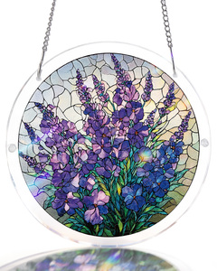 Atrapasueños de acrílico con diseño floral morado, colgante de cristal para ventana, decoración artística para pared del hogar, regalo festivo - Product Image 2