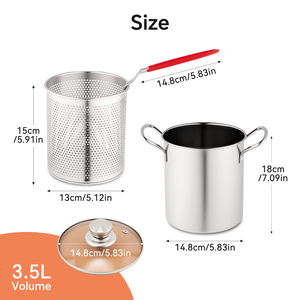Ensemble de 3 casseroles multifonctionnelles en acier inoxydable avec panier de friture, poignées en silicone et couvercle en verre jetable pour la cuisson - Product Image 6