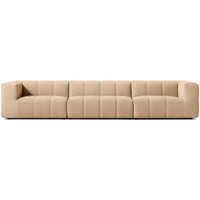 Canapé trois places en tissu personnalisable de style nordique couleur crème, revêtement en chanvre/coton/lin, rembourrage en éponge haute densité, salons