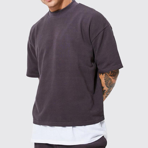 T-Shirt da <span class=keywords><strong>Uomo</strong></span> QIANSHI Nera Abbigliamento Maschile di Alta Qualità 100% Cotone con Spalle Scivolate Oversize e Taglio Corto - Product Image 4
