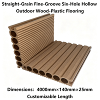 Plancher composite extérieur étanche 140mmx25mm à 6 cavités, grain droit, rainures fines, longueur personnalisée 4000mm
