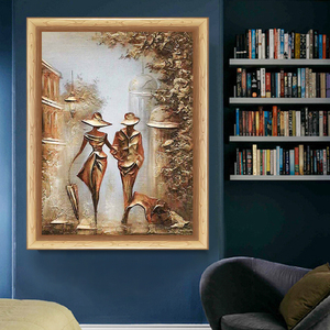 Peinture sur <span class=keywords><strong>toile</strong></span> de portrait doré, <span class=keywords><strong>couple</strong></span> marchant sous la pluie, art abstrait moderne, affiche, image <span class=keywords><strong>personnalisée</strong></span> - Product Image 4