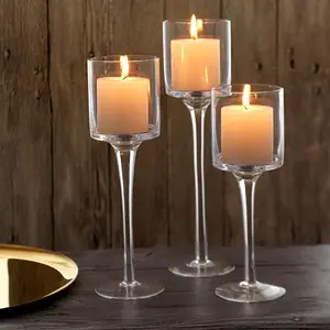 Set Of 3 Tall Floating Candle Jars Suppliers Church Large Clear Empty Crystal Glass Candle Holder For Wedding Decoration