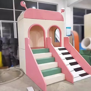 Aire de jeux intérieure pastel mignonne pour enfants, avec toboggan, structure d'escalade et piano, idéale pour café-<span class=keywords><strong>restaurant</strong></span>, équipement de jeu souple à louer - Product Image 2