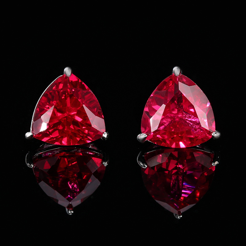 Red corundum ear studs