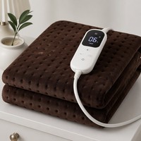 Coussin chauffant électrique de luxe en peluche marron, personnalisé OEM, 30x60cm, avec contrôleur numérique LED, 6 niveaux de chaleur, arrêt automatique de sécurité, chaleur douce