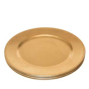 イベント用の再利用可能な13インチの丸みを帯びたイエローゴールドのプラスチック製の結婚式のビーズの充電器プレート - Product Image 2