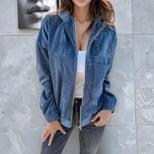 Manteau décontracté pour femmes printemps automne 2025 nouveau Style <span class=keywords><strong>veste</strong></span> en <span class=keywords><strong>velours</strong></span> côtelé imperméable transfrontalier avec cordon capuche poche zippée - Product Image 6