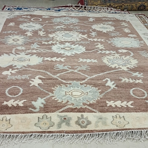 Alfombra Oushak de Lana de Nueva Zelanda Ecológica, Tejida a Mano, con Diseño Floral Clásico, de Pelo Corto y Grosor Medio, para Uso en el Hogar y Camping - Product Image 1