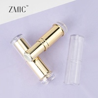 Tube de rouge à lèvres vide rechargeable 5g avec corps intérieur doré, capuchon rond transparent en plastique, contenant vide pour baume à lèvres teinté, vente en gros en vrac