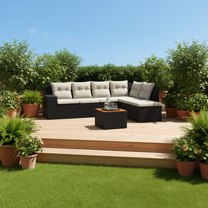 Set Divano da Giardino Moderno in Rattan, Arredamento da Esterno per Patio, Divano a 6 Posti in Vimini Nero dal Design Contemporaneo con Vano Contenitore - Product Image 2