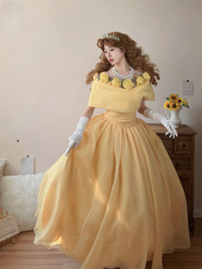 Vestido Largo Hecho a Mano Estilo Coreano Vintage Rose Story con Diamantes, Cuello de Una Sola Pieza, Sin Mangas, Silueta Lápiz, Estilo Princesa - Product Image 1