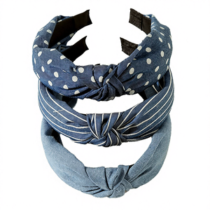 Bandeau pour femme en denim vintage à motif géométrique, large de 13 cm, bord ondulé, accessoires pour cheveux en tissu, usage quotidien - Product Image 4