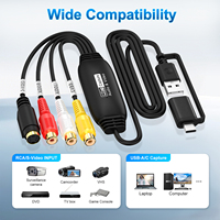 Carte de capture vidéo USB 2.0 RCA AV 1080P, adaptateur AV vers USB-A et Type-C pour caméra, VHS, magnétoscope, pour enregistrement vidéo analogique, câble de 1 m