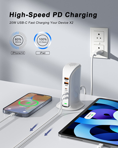 แท่นชาร์จแบบตั้งโต๊ะ 6 พอร์ต USB วัสดุ ABS ชาร์จเร็ว รองรับ QC3.0 และ PD 20W - Product Image 4