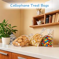 YF Lot de 100 sacs cadeaux transparents en cellophane avec attaches torsadées dorées, emballage plastique recyclable pour bonbons et emballages de fête