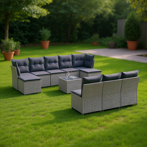 Ensemble de canapés de jardin en rotin gris avec pieds réglables, 6 places, mobilier d'extérieur au design contemporain - Product Image 2