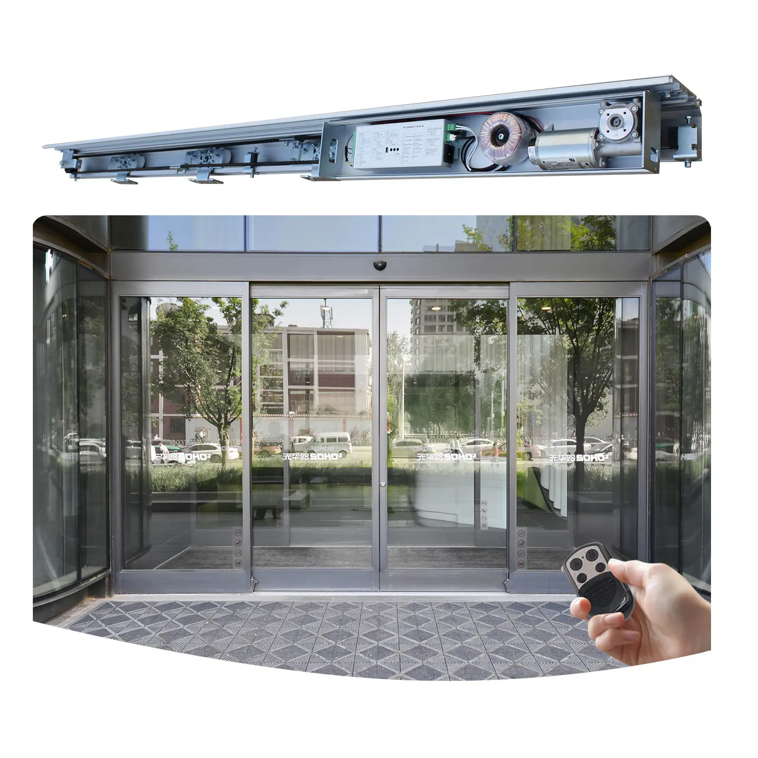 Smart Sensor Door Kommerzielles automatisches Glass chiebetür system Rahmenlose Glass chiebetür