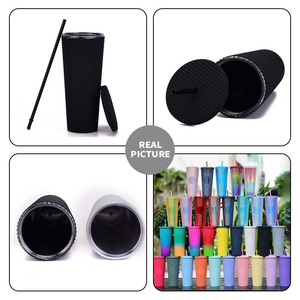 Gobelets réutilisables en diamant de 24 oz en gros, multicolores, noirs, avec couvercle et paille - Product Image 5