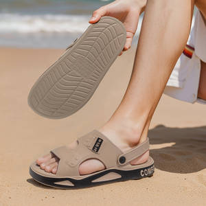 Men's Fashionable Black EVA Slides Casual Peep <b>Toe</b> Outdoor Sandals Arch <b>Support</b> Flat Soft Waterproof Features Solid Fabric - Product Image 3