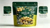 Sachet d'emballage alimentaire autoportant en PE scellé sur trois côtés, résistant à l'humidité, avec fermeture éclair facile à déchirer, finition brillante/mate pour snacks frais