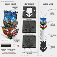 Imán de Recuerdo de Ámsterdam Personalizado de China Continental, Imán de Refrigerador de Aluminio de 1.3 mm de Grosor, Imán de Refrigerador con Relieve 3D de los Países Bajos