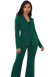 Yeşil takım elbise tek göğüslü iki parçalı set kadın takım elbise dantel kumaş ofis giyim kadın takımı seti - Product Image 2