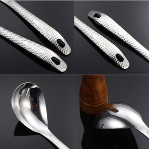 Cuillère à œuf de dinde épaissie en acier inoxydable 304, cuillère à soupe, passoire à poivre, ensemble de service, texture martelée, pour la soupe domestique - Product Image 4