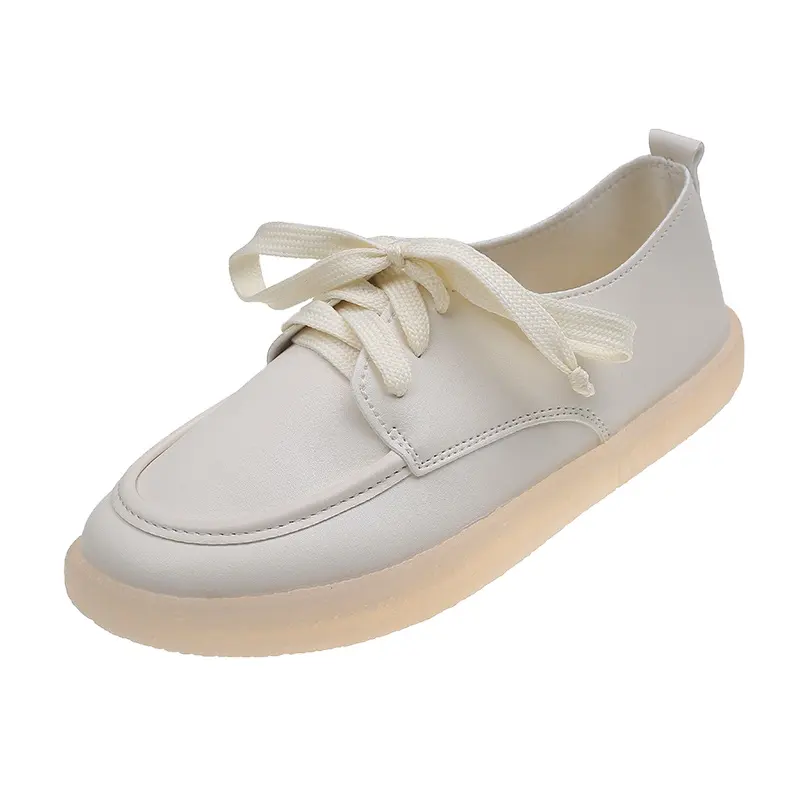 여성용 부드러운 밑창 흰색 신발 2023 새로운 미끄럼 방지 플랫 신발 편안한 작업 가죽 신발