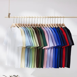 Maglietta bianca a maniche corte da uomo ampia in cotone 100% lavorato a maglia tinta unita in cotone pesante per un Logo personalizzato estivo Casual - Product Image 2