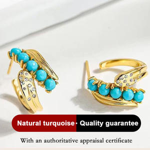 Boucles d'oreilles créoles élégantes en forme de feuille de bambou turquoise Mode géométrique classique unique - Product Image 2