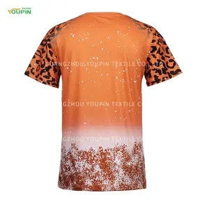High Quality 210 Grams Polyester Blank T Shirt Faux Bleach Design Orange Leopard Print Men T Shirt For Sublimation