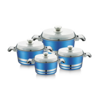 Ensemble de casseroles professionnel 6 pièces en acier inoxydable moderne et écologique, compatible induction, fond simple, motif floral peint