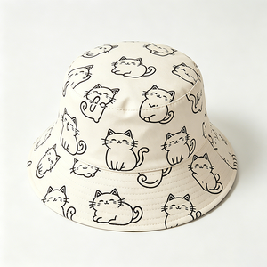 Chapeau Bob Unisexe avec Imprimé Chat Mignon et Broderie 3D, Réversible, Protection Solaire, Large Bord, Style Pêcheur, Décontracté, Été, Plage, Quotidien - Product Image 2