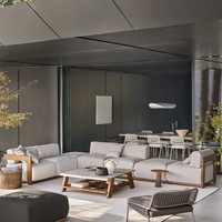Ensemble de canapés en bois massif de teck au design moderne haut de gamme pour hôtels, patios, villas, jardins, style yacht de luxe pour parcs