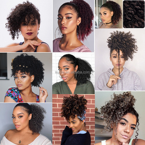 AliLeader Black Drawstring Kinky Curly Short Pony Tail Synthetic Afro Puff Hair Extensions Clip In Hair <span class=keywords><strong>Chignon</strong></span> pour Afro-Américain - Product Image 6