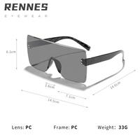 [RTS] Lunettes de soleil unisexes Rennes ZY814 de haute qualité, sans monture, grandes et carrées, protection UV400 %, pour l'extérieur