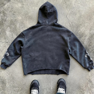 Custom French Terry 100% Cotton Graphic Hoodie 500gsm Heavy Weight Cropped Hoodie Oversized Acid Wash Pullover Hoodies <b>for</b> Men - Product Image 3