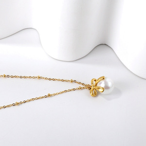 Ensemble collier et boucles d'oreilles en acier inoxydable doré avec perles pour femmes, bijoux tendance - Product Image 3