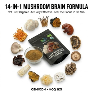 Extracto Nutricional <span class=keywords><strong>de</strong></span> Hongos Orgánicos USDA EU, Complejo 14 en 1 en Polvo, Extracto Hidratado <span class=keywords><strong>de</strong></span> Melena <span class=keywords><strong>de</strong></span> León, Reishi y Cola <span class=keywords><strong>de</strong></span> Pavo, Grado Alimenticio - Product Image 1