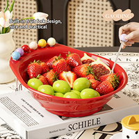 Bol à salade créatif en céramique rouge brillant avec fourchettes à fruits multicolores intégrées, plateau de service pour desserts et bonbons de fête