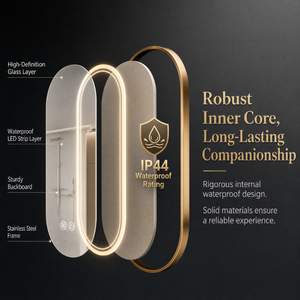 Specchio da Bagno LED Smart Touch della Collezione Hotel, Design Moderno, IP44, Vetro Flottante, Anti-Ribaltamento, Retroilluminato - Product Image 4
