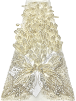 NI.A Dentelle de luxe en filet brodée à la main 3D avec appliques florales, strass, perles et paillettes pour la décoration de traîne de robe de mariée